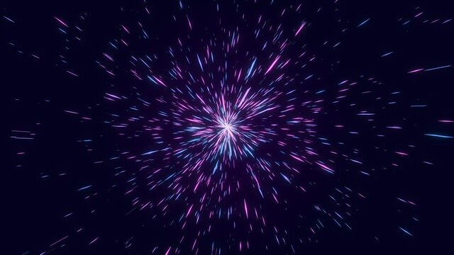 abstract pink and blue geometric diamond shape star explosion animation, fantastic glow starburst line beam tunnel, creative geometry digital motion graphic background