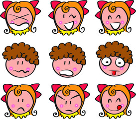 vector drawing boy and girl emoji set