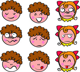 vector drawing boy and girl emoji set