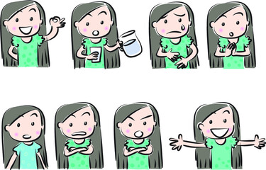 vector drawing beauty with longhair emoji set