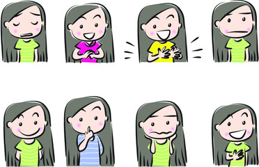 vector drawing beauty with longhair emoji set