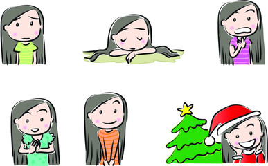 vector drawing beauty with longhair emoji set