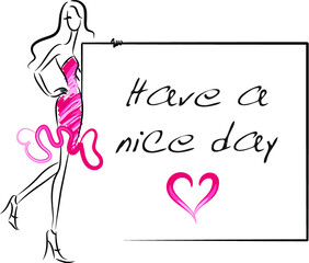vector drawing beauty with card have a nice day