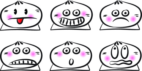vector cartoon bun face emoji set