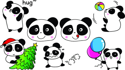 vector cartoon panda face emoji set