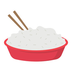 Sticky rice Concept, long grain jasmine rice platter Vector Color Icon Design, Traditional Chinese Culture Symbol on white background, Lunar New Year of the Ox 2021 Sign, China Travel Guide Stock