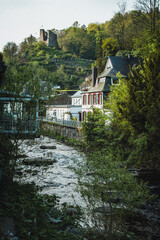 Fototapeta na wymiar Monschau town in the Eifel region. A small picturesque tourist destination in Noth Rhine-Westphalia, Germany