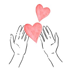 手　水彩　愛　ハート　ハンドモデル　優しさ 母の日　バレンタイン　告白　結婚　福祉　介護　医療