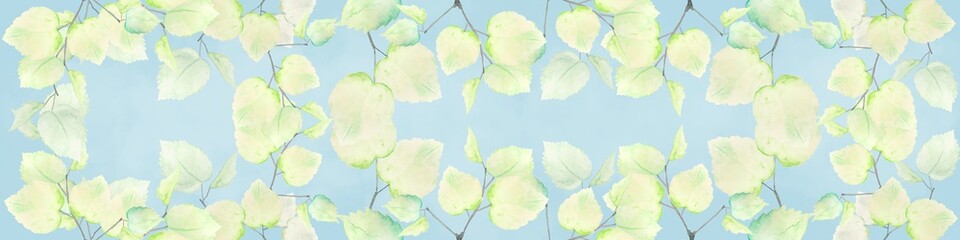 木漏れ日　夏　青　木　爽やか　フレーム　背景　新緑　自然　水彩　風