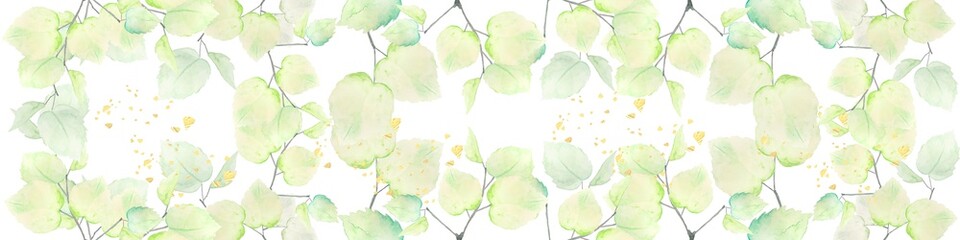 木漏れ日　夏　青　木　爽やか　フレーム　背景　新緑　自然　水彩　風