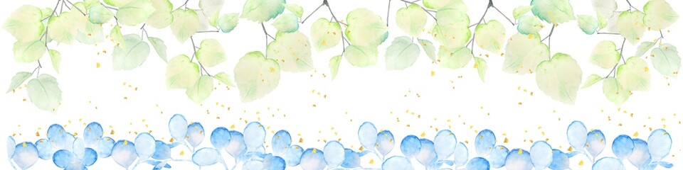 木漏れ日　夏　青　木　爽やか　フレーム　背景　新緑　自然　水彩　風