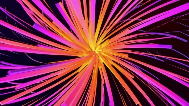 3D colorful geometric cube star explosion animation, abstract glow square starburst line ray beam, creative geometry digital background