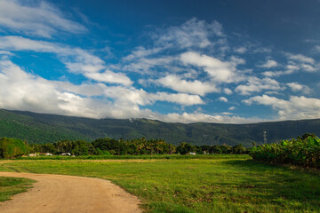 Mountains Velliangiri view with blue sky and green forest