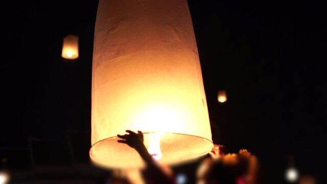  Floating lanterns in Yee Peng Festival, Loy Krathong celebration in Chiangmai, Thailand 