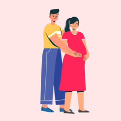 illustration of husband and pregnant wife