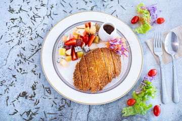 Katsudon with salad