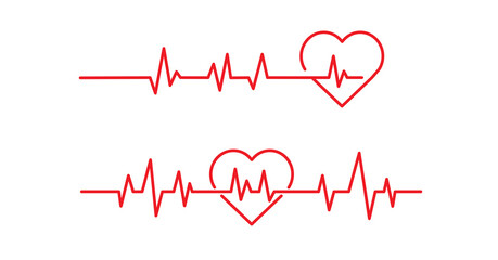 Red heartbeat line icons on white background. Pulse Rate Monitor. Vector illustration.