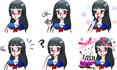 vector cartoon beauty emoji set