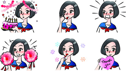 vector cartoon beauty emoji set