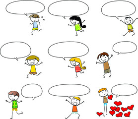 vector cartoon boy and girl with speech bubble set