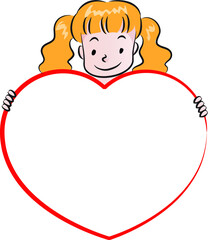 vector cartoon school kids holding heart shape card border
