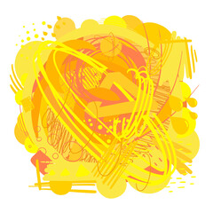 Hot warm orange and yellow composition. Chaotic color shapes and line. Hand drawn sketch. Abstract background. Vector Illustration.