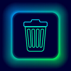 Glowing neon line Trash can icon isolated on black background. Garbage bin sign. Colorful outline concept. Vector.