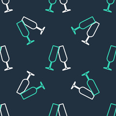 Line Glasses of champagne icon isolated seamless pattern on black background. Vector.