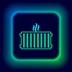 Glowing neon line Heating radiator icon isolated on black background. Colorful outline concept. Vector.