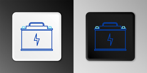 Line Car battery icon isolated on grey background. Accumulator battery energy power and electricity. Lightning bolt. Colorful outline concept. Vector.