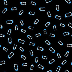 Line Sport bottle with water icon isolated seamless pattern on black background. Vector.