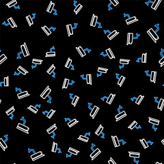 Line Security camera icon isolated seamless pattern on black background. Vector.