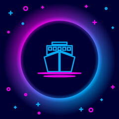 Glowing neon line Ship icon isolated on black background. Colorful outline concept. Vector.