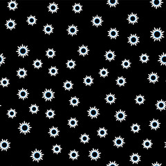 Line Sun icon isolated seamless pattern on black background. Vector.