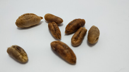Some date seeds on white background