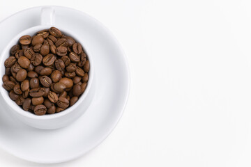 full cup of coffee beans, on white background