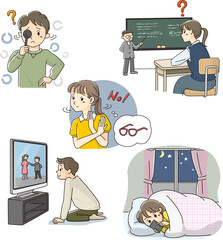 Vision loss in children, vector illustration set