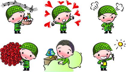 vector cartoon solder emoji set