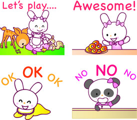 vector cartoon rabbit emoji set