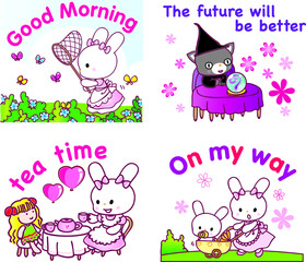 Obraz premium vector cartoon rabbit emoji set