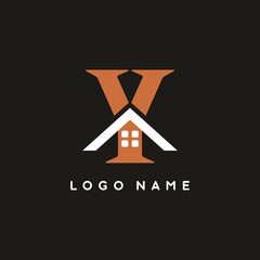 Brown white Y initial letter with house sign for real estate logo template