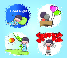 vector cartoon boy and girl fall in love emoji set