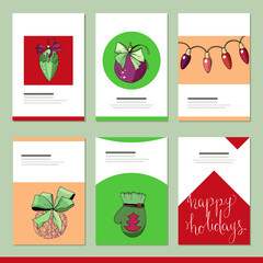 Set with different winter christmas templates with decoration. Cards for your festive design and advertisement