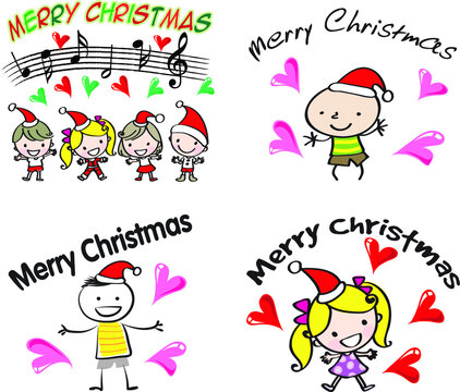 Vector Cartoon Merry Christmas Card Emoji Set