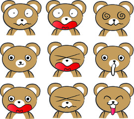 vector cartoon bear face emoji set