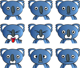 vector cartoon kola bear face emoji set