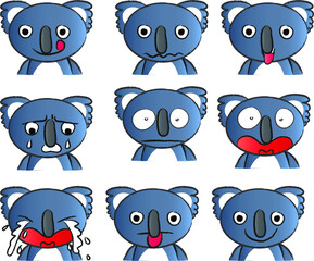 vector cartoon kola bear face emoji set