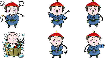 vector cartoon china Court drama girl emoji set