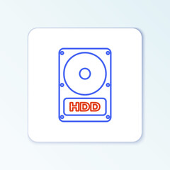 Line Hard disk drive HDD icon isolated on white background. Colorful outline concept. Vector.