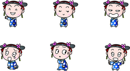 vector cartoon china Court drama girl emoji set